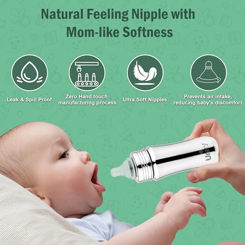 Image of Unify Stainless Steel Baby Feeding Bottle (250 ML) | Flow Nipple Bottles |Sus 304 Grade Milk Drinking Bottle | BPA Free, Anti-Colic, Plastic-Free| Ideal for Newborns (Infant) & Toddlers (Pack of 1)