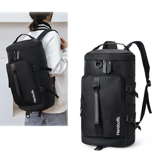 Image of Handcuffs Duffle Bag for Travel & Gym with Separate Shoe Compartment 60L 3-in-1 Convertible | Water-Resistant Backpack /Rucksack Luggage Weekender Bag for Men & Women | Oxford Cloth | Dark Black