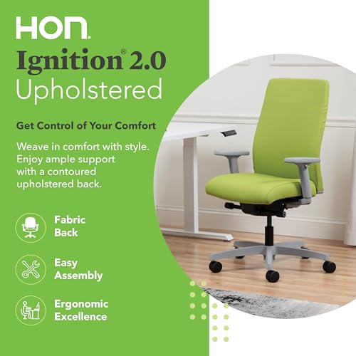 Image of HON Ignition 2.0 Ergonomic Office Chair with Adjustable Arms, Advanced Synchro‑Tilt Recline, Upholstered Desk and Computer Chair for Home Office or Workstation, Titanium Frame, Pear