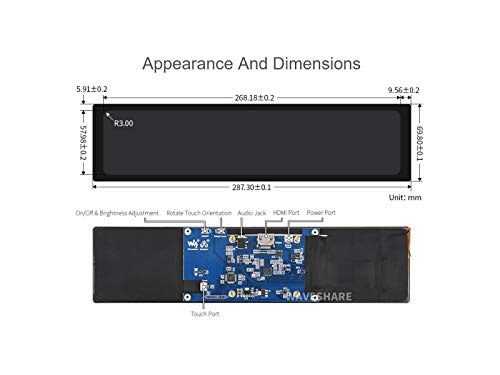 Image of Waveshare 11.9inch Capacitive Touch Screen LCD Compatible with Raspberry Pi 5 /4B /3B+ /3A+ /2B /B+ /A+ /Zero /Zero W /WH /Zero 2W CM3+ /4 320x1480 Resolution HDMI IPS Supports Jetson Nano /Windows