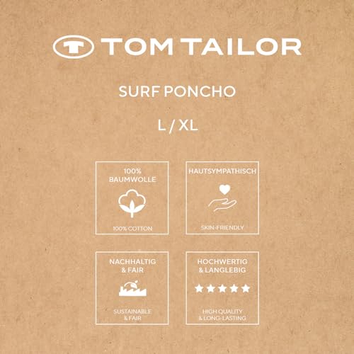 TOM TAILOR Surf Poncho für Damen und Herren, L-XL, 100% Baumwolle/ Frottier, Badeponcho mit Kapuze, Bauchtasche und Logostickerei, Blau (Dark Navy)