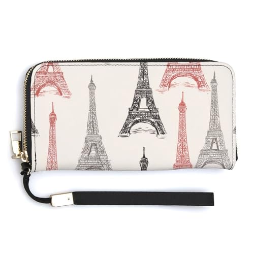 Vintage Abstract Tower PU Leather Clutch Long Bifold Wallet, Coin Purse Credit Pass Case, Durable Card-Holder Money Storage for Women Men
