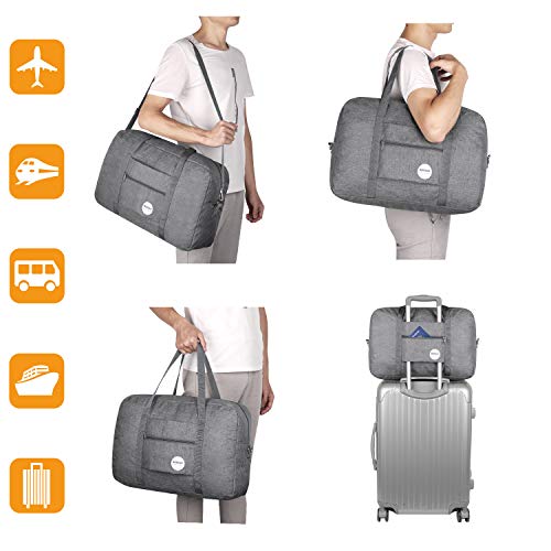 Wandf Foldable Travel Duffel Bag Luggage Sports Gym Water Resistant Nylon (B-Denim Gray)