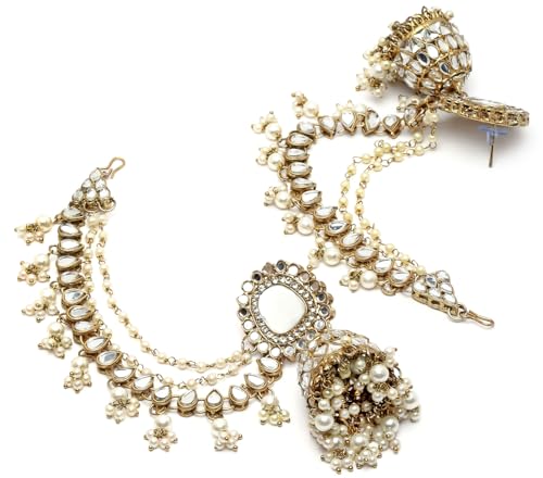 Image of Shining Diva Fashion Earrings for Women Girls Stylish Fancy Traditional Jhumka Jhumki Bahubali Kundan Pearl Ear Chain