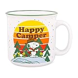 Silver Buffalo Peanuts Happy Camper Ceramic Camper-Style Coffee Mug, 20-Ounces