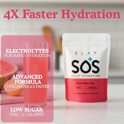 Image of SOS Hydration Electrolyte Powder Packets | Low Sugar Rapid Hydration | Keto Friendly (24 Servings, Watermelon)