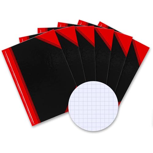 Nero con angoli rossi. Landre 100302815 China - Brogliaccio DIN A6, a quadretti, carta fine senza pasta di legno 60 g/m², 96 fogli, 6 pezzi, colore: Nero/Rosso
