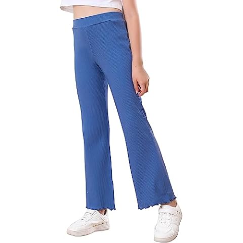 V.&GRIN Girls Flare Pants, High Waisted Casual Bell Bottoms for Girls, Solid Color Full Length Soft Lightweight Kids Dance Yoga Leggings 7-16 Years(Blue M) Cover