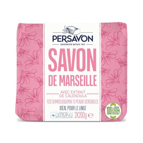 Persavon - Douceur Savon Marseille Calendula, Testé dermatologiquement, Parfum de Calendula, Origine Naturelle - 2x200 gr