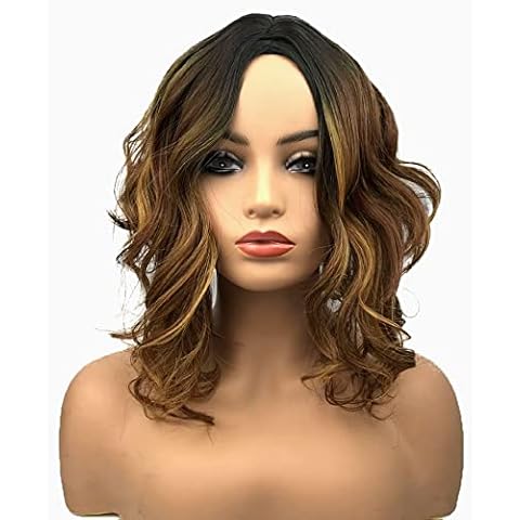 Wiginway Medium Curly Wavy Auburn Blend Wigs for Black Women Synthetic Wig Natural Looking Cover