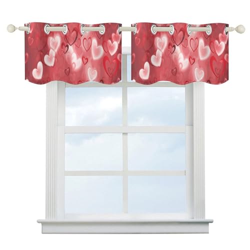 QMNLKH Cenefa de cortinas de cocina, cenefas de aislamiento térmico, protección solar, día de San Valentín, cenefa impresa con corazón para granja, baño, sala de estar