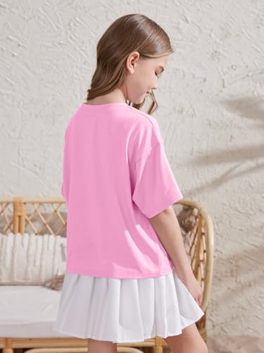 Image of ZDC Girls Athletic Oversized Crop Tops Kids Drop Shoulder Short Sleeve T Shirts Workout Tees