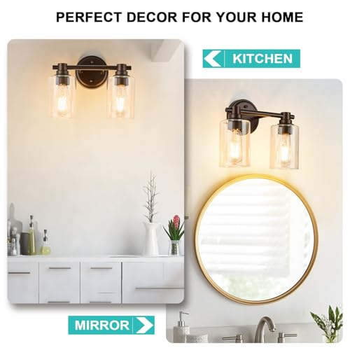 ALAISLYC Bathroom Light Fixtures Wall Sconce Light with Clear Glass Oil Rubbed Bronze 2 Lights Bathroom Lighting Over Mirror Vanity Lights for Living Room,Bedroom,Restroom,Hallway E26 Base by ALAISLYC - Used condition - Image 7