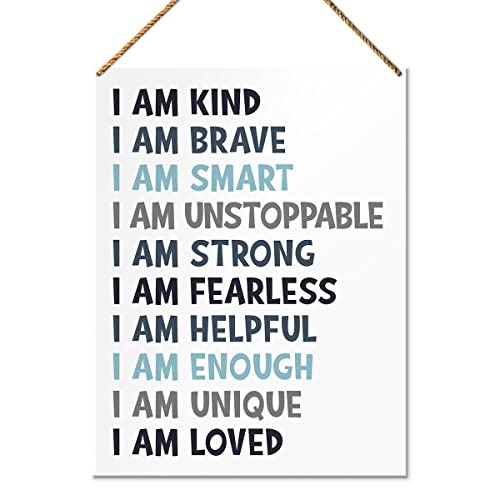 Nursery Wood Sign Decor for Boys, I Am Kind Brave Smart, Nursery Kids Room Playroom Affirmations Decor Inspirational Educational Wall Art Decoration...