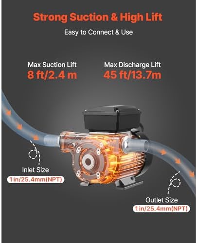 Uargd Electric Fuel Transfer Pump 110V, 16 GPM 60 L/min, AC Oil Pump for Diesel, Kerosene, and Biodiesel, Includes Automatic Nozzle & Dual Hoses, 45 ft/13.7 m Max Lift, Suitable for Vehicles - 2