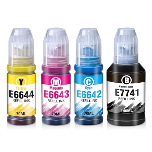 Kingway 774 664 Ink Bottles for Epson EcoTank T7741 T6642 T6643 T6644 Ink Bottle 140ml 70ml for Epson EcoTank L355 L555 ET-2500 ET-2550 ET-2600 ET-2650 ET-3600 ET-4500 ET-4550 ET-14000 ET-16500 4 Pack