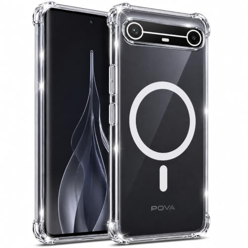 Image of Transparent Back Cover for Tecno Pova Slim 5G Back Case Shockproof Side TPU Bumper & Back Pc Protective Magnetic Support Cover Case (Tecno Pova Slim 5G)