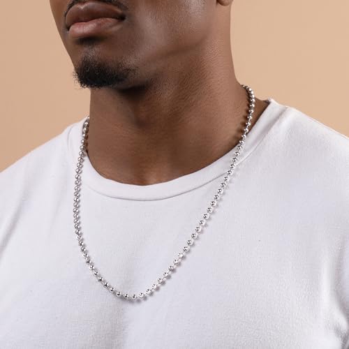 PORI JEWELERS 925 Sterling Silver 3mm, 4mm, 5mm Moon Cut Bead Chain Necklace - Made in Italy - Yellow, Silver2