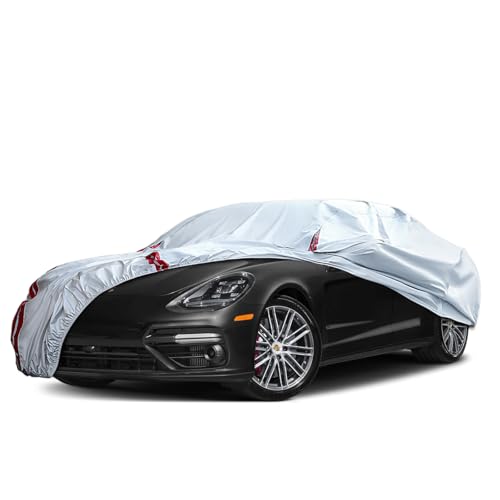 Image of Waterproof Car Covers Replacement for 2010-2025 Porsche Panamera, 6 Layers All Weather Custom-fit Car Cover with Zipper Door & 18 Ponit Windproof Bands for Snow Rain Dust Hail Protection