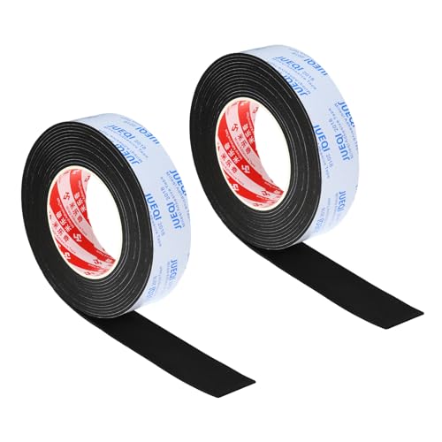 PATIKIL 1-3/8"W x 5/64" T x 16.4Ft EVA Single Sided Foam Tape, 2Pcs Multipurpose Sealing Strip Foam Waterproof Weather Stripping Foam Sealing Foam Strips with Adhesive for Door, Black