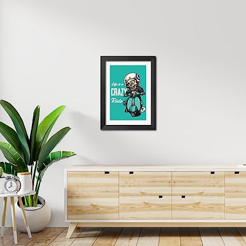 Image of TenorArts Motorcycle Riding Posters Photo Frame Bikers Bullet Rider Motivational Quotes Laminated Poster Framed Painting with Matt Finish Frames (9inches x 12inches) (Life is Crazy)