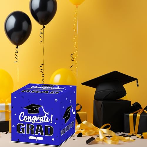 Image of Graduation Card Box 2026, Blue Foldable Cardboard Card Box for Party, 2026 Graduation Party Decorations, Blue Graduation box