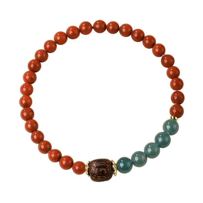 Liumarvexia Pulsera de jade azul de ágata roja natural de 6 mm, pulseras de cuentas de material natural, pulsera elástica con caja de regalo para mujeres, esposas y novias, adjustable, Ágata roja