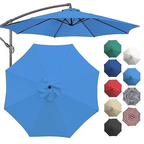 KAnduo 6.6ft/9ft/10ft Outdoor Umbrella Replacement Canopy Top, 6 Ribs/8 Ribs Canopy Replacement Cover For Patio Garden Market Umbrella(Color:Lake Blue,Size:9FT 6-Ribs)