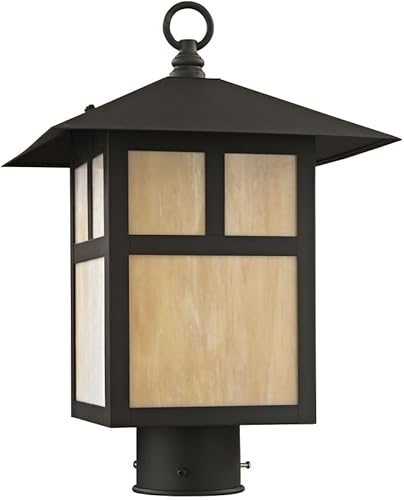 Miniatura 4 de Livex Lighting 2134-07 Montclair Mission 1 Light Outdoor Bronze Finish - Cabezal de poste de latón macizo con vidrio Tiffany iridiscente