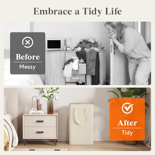 Image of Lifewit Slim Collapsible Laundry Basket with Handles, 50L, Ivory