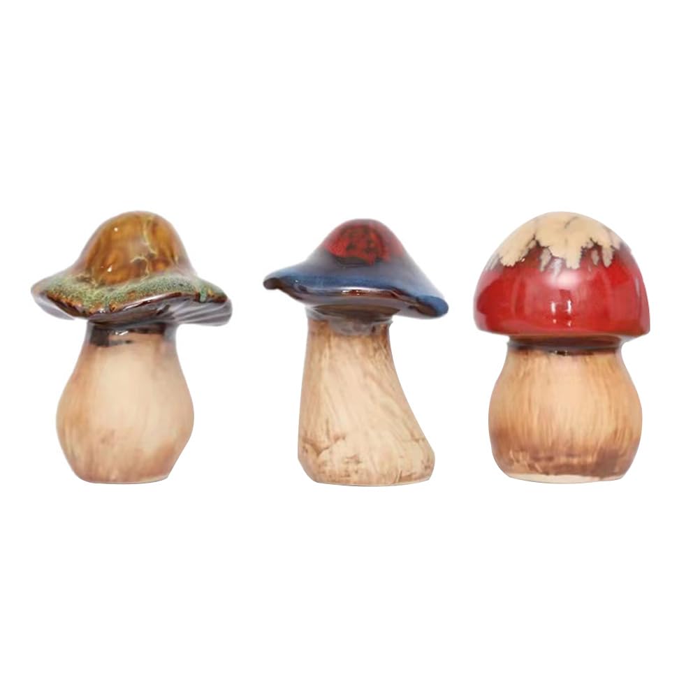 Statues champignons en céramique pour embellir un pot de fleurs extérieur