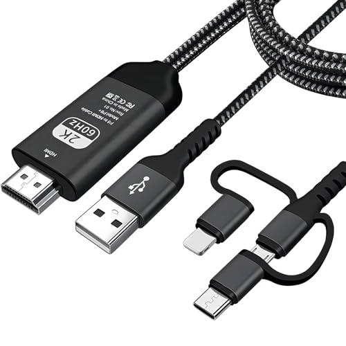 Hovvaa Phone HDMI変換ケーブル 3in1 充電&再生同時対応 2m Phone/Type-C/Micro USB→HDMI 1080P無遅延 画面ミラーリング TV接続 Phone/Android/Pad対応 電子版取扱説明書を添付(ブラッ