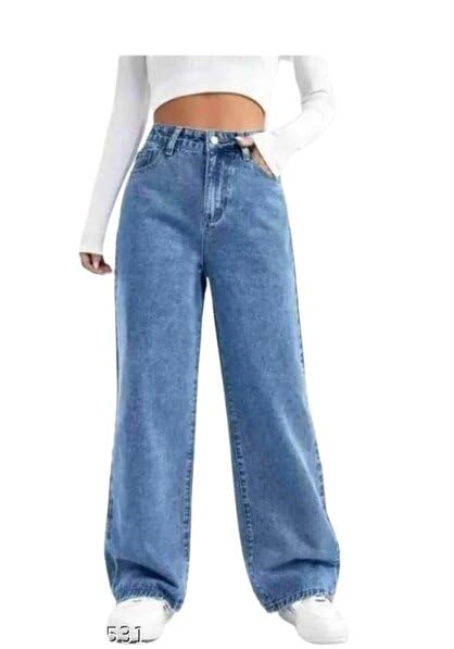 Trendy Casual Cotton Blend Jeans Straight Fit for Women Girls Single Button Design-picture-36