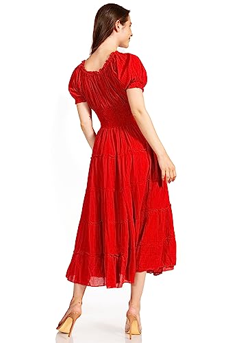 Image of Sakkas Cotton Crepe Smocked Peasant Gypsy Boho Renaissance Mid Length Dress