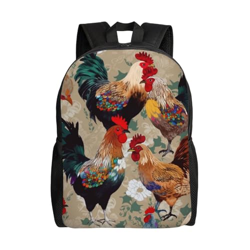 Sac à dos ordinateur 15 pouces imprimé coq noir pour homme et femme