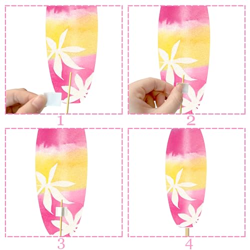 Image of 20pcs Vintage Surfing Surfboard Centerpiece Sticks Pink Surf Surfboard Theme Centerpiece Decorations for Table Summer Surfing Party Decorations Summer Beach Birthday Hawaii Surf Party Supplies