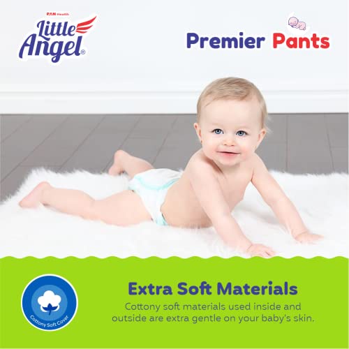 Image of Little Angel Premier Pants Baby Diaper, New Born (NB /XS) Size, 28 Count, Cottony Soft Material, Wetness Indicator, Breathable Layer, Extra Dry Core, Stretchable Sides, Pack of 1, up to 5 kgs