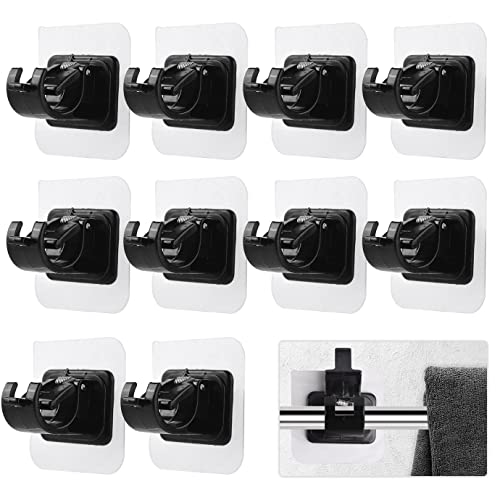 WXJ13 10 PCS Self Adhesive Curtain Rod Holder Hooks, Curtain Rod Support No Drill Curtain Rod Brackets, Easy to Hang Clip, Nail Free Curtain Rod Support Fixed Support, Black