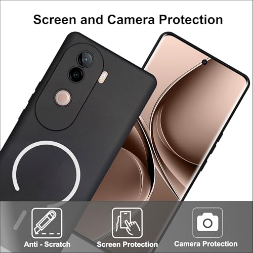 Image of SBMS Silicone Back Cover Case for iQOO Z9s 5G / Vivo V40e 5G | Soft Micro-Fibre Lining Inside | Magsafe Print On Back Side Camera Protection Bump | Shockproof Case Vivo V40e (Black)