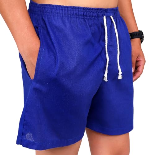 Kit 3 Bermudas Masculinas em Linho Premium Tendência (Azul Bic/Azul BB/Branco, P)