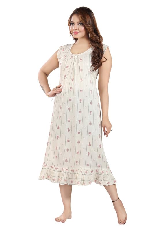 Image of Women's Viscose Blend Comfort Short Nighty with Side Pockets | Soft Printed Short Night Dress for Everyday Wear | Easy to Wear (CS5001)