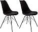 SAM 2er Set Schalenstuhl Lerche, Kunststoffschale in Schwarz, integriertes Kunstleder-Sitzkissen, Schwarze Metallfüße, Esszimmerstuhl im skandinavischen Stil