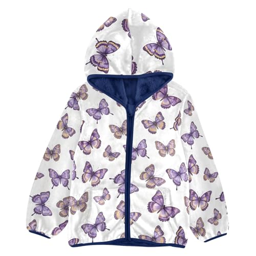 CHIFIGNO Butterflies Purple Kids Hooded Jacket, Comfy Lightweight Fleece Outerwear Jackets 3T
