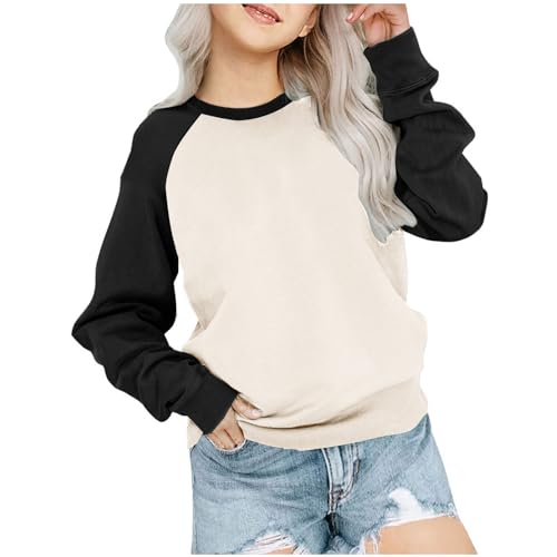 Girls Cotton Sweatshirts Basic Crewneck Pullover Tops Kids Boys Long Sleeve Color Block Sweatshirts Cute Fall Clothes