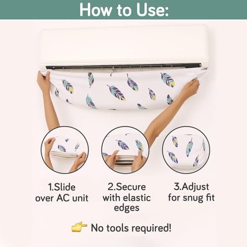Image of HOKIPO Air Conditioner Cover for 2 Ton Split AC | Fits AC Units upto Size 110x33x31 cm | Dustproof, Waterproof & Washable Indoor Unit Cover | Boho Feathers (NEW-D5-AR5874)