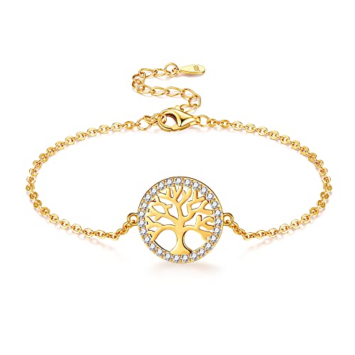 Jrêveinfini Arbol de la vida Pulsera Mujer Oro Plata de Ley 925, Pulsera...