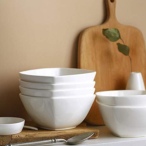 Dowan Square Salad Bowls Set Of 6-27 Oz Porcelain Cereal Bowls, White Serving Bowl Set For Soup Ice Cream Dessert, Bowls For Kitchen, Chip Resistant, Dishwasher & Microwave Safe, Fathers Day Gift #TOP6