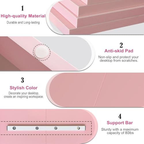 Image of TEAMIX 2 Tiers Pink Monitor Stand Riser, Desktop Stand with Keyboard Storage Small TV Stand Laptop Wooden Desk Organizer Cute Shelf