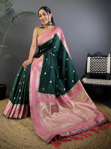 Image of SGF11 Women's Kanjivaram Pure Soft Silk Saree With Unstitched Blouse Piece