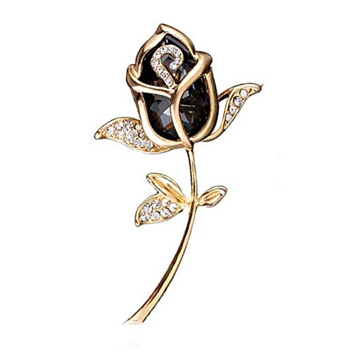 Elegant Shining Crystal Rose Flower Brooch Pin, AILUOR Fancy Beauty Floral Design Brooch Pins for Women Lady Bridal Wedding Corsage Bouquet Jewelry Christmas/Valentine's Gifts (Black)